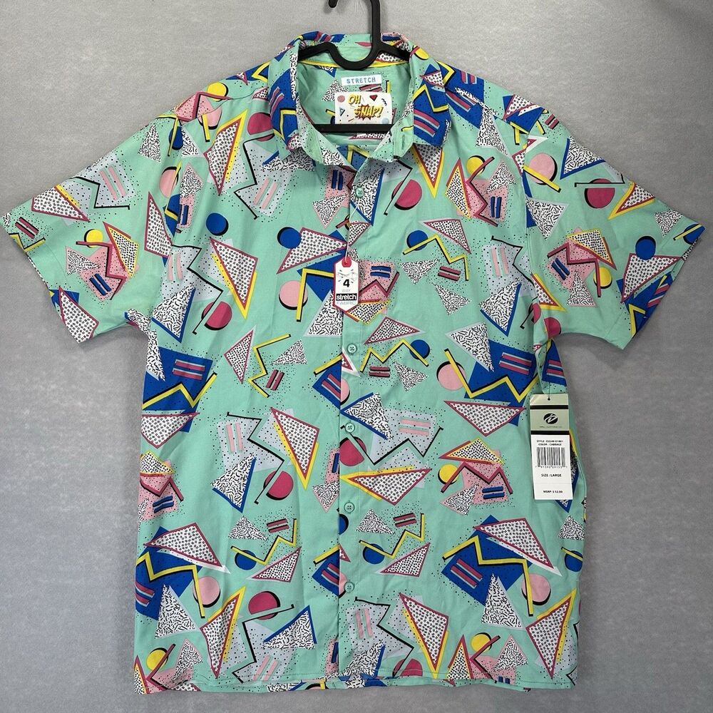 NWT OH Snap Shirt Adult Large 4-Way Stretch Retro 80s/90s Style Short Sleeve New - Picture 2 of 10